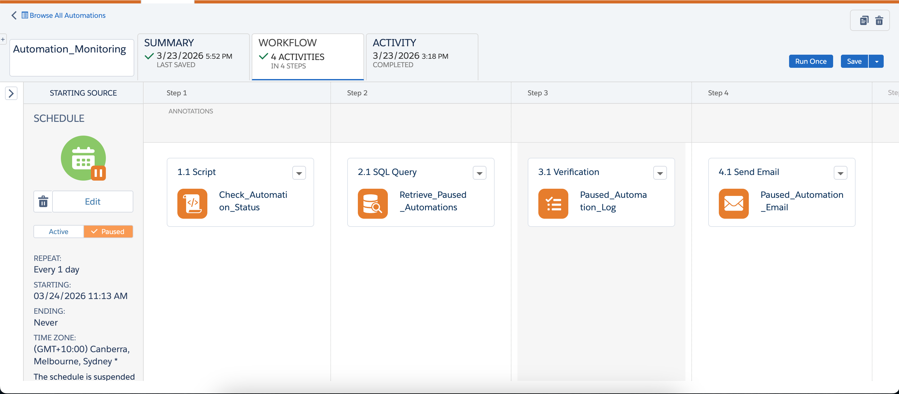 Automation activity