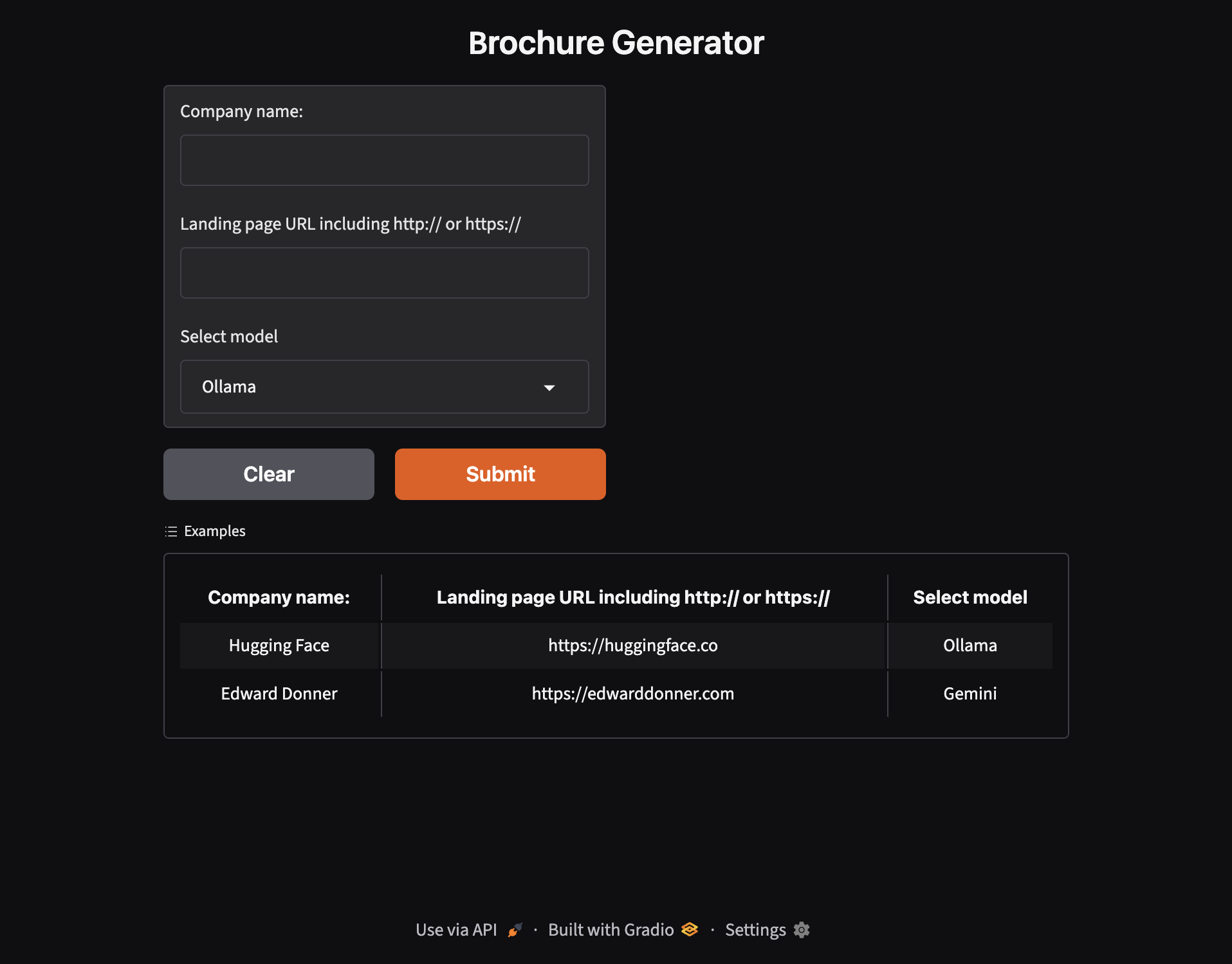 Brochure Generator Gradio UI with model selector